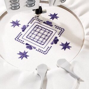 Broderifjederramme 4x4, Husqvarna Viking broderiramme, 100x100 mm broderiramme, stabil broderiramme, præcis broderiramme